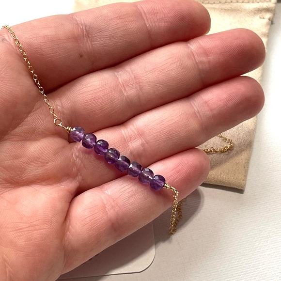 NWT Genuine Amethyst 14K Gold-Fill Dainty Chain Necklace February Birthstone - Picture 6 of 6